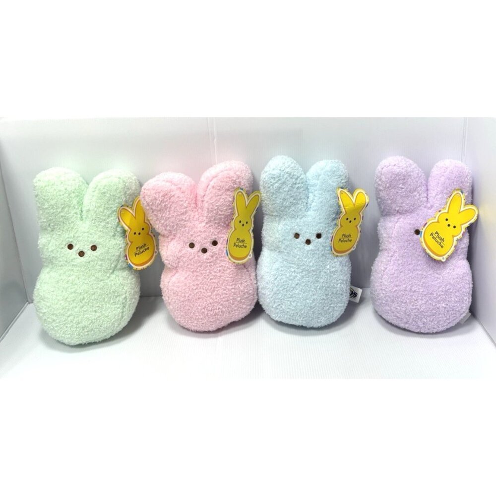 Peeps Easter Bunny Soft Plush Toys Pastel Green ,Pink ,Purple & Blue NEW 4pc Set